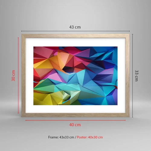 Een poster in een licht eiken lijst - Regenboog origami - 40x30 cm