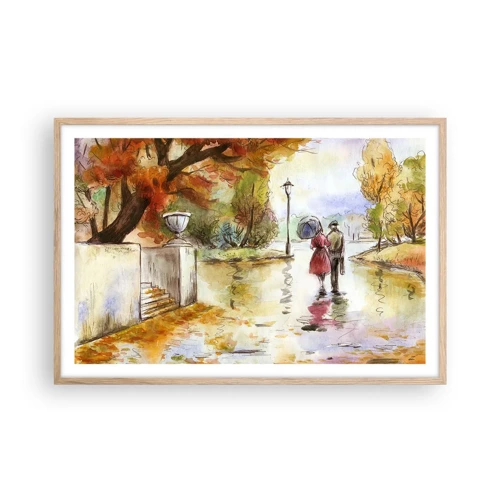 Een poster in een licht eiken lijst - Romantische herfst in het park - 91x61 cm