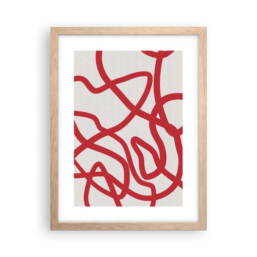Een poster in een licht eiken lijst - Rood op wit - 30x40 cm