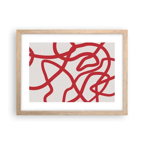 Een poster in een licht eiken lijst - Rood op wit - 40x30 cm