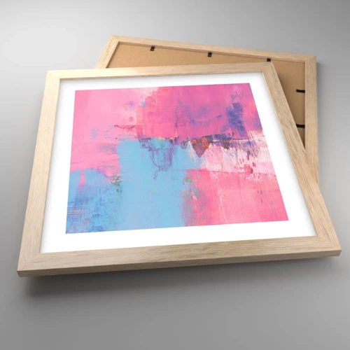 Een poster in een licht eiken lijst - Roze, blauw en een vleugje licht - 30x30 cm