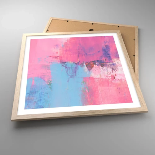 Een poster in een licht eiken lijst - Roze, blauw en een vleugje licht - 50x50 cm