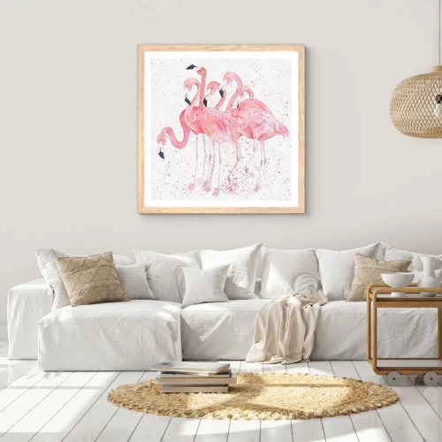 Een poster in een licht eiken lijst - Roze ensemble - 40x40 cm