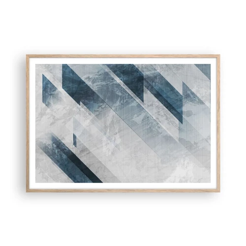 Een poster in een licht eiken lijst - Ruimtelijke compositie - grijze beweging - 100x70 cm