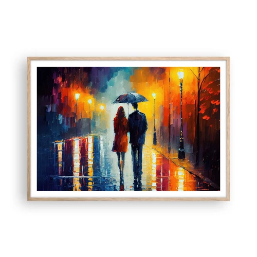 Een poster in een licht eiken lijst - Samen – een kleurrijke nacht - 100x70 cm