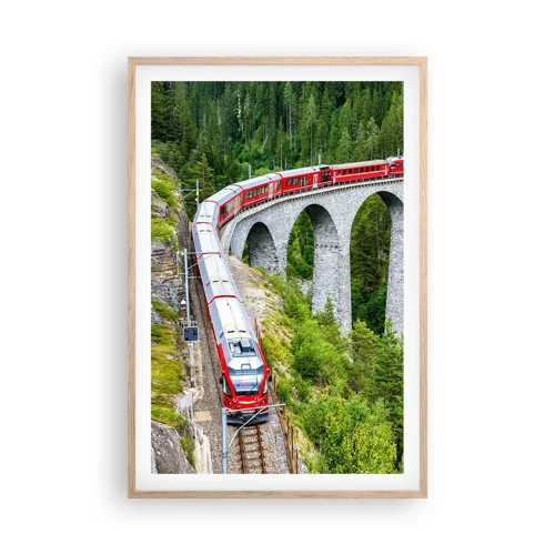 Een poster in een licht eiken lijst - Spoorlijn voor uitzicht op de bergen - 61x91 cm