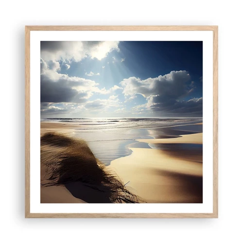 Een poster in een licht eiken lijst - Strand, wild strand - 60x60 cm