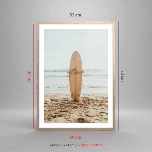 Een poster in een licht eiken lijst - Uit liefde voor golven - 50x70 cm