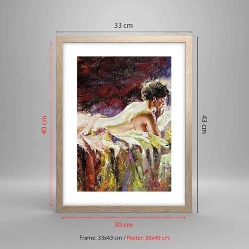 Een poster in een licht eiken lijst - Venus in gedachten - 30x40 cm