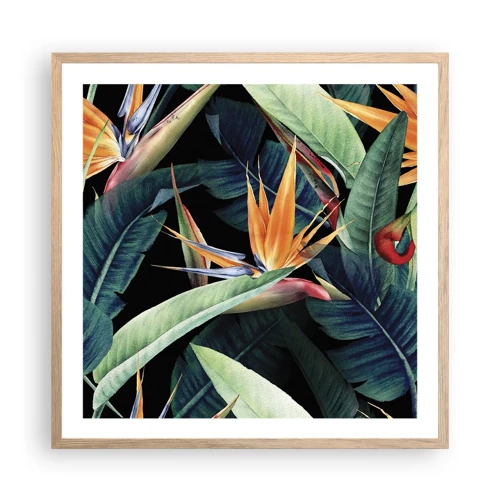 Een poster in een licht eiken lijst - Vlammende bloemen van de tropen - 60x60 cm