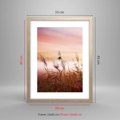 Een poster in een licht eiken lijst - Vliegers, paardebloemen, wind - 30x40 cm