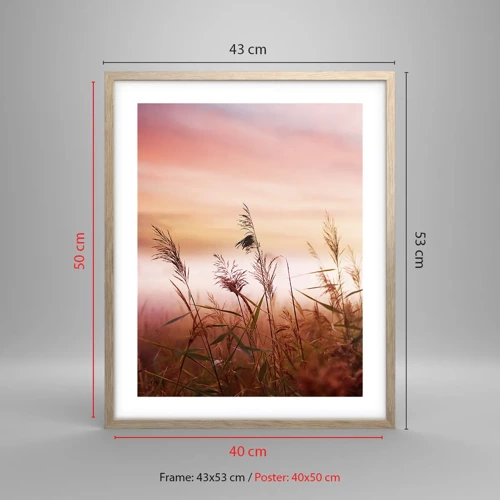 Een poster in een licht eiken lijst - Vliegers, paardebloemen, wind - 40x50 cm