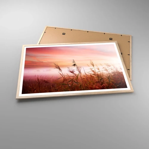 Een poster in een licht eiken lijst - Vliegers, paardebloemen, wind - 91x61 cm