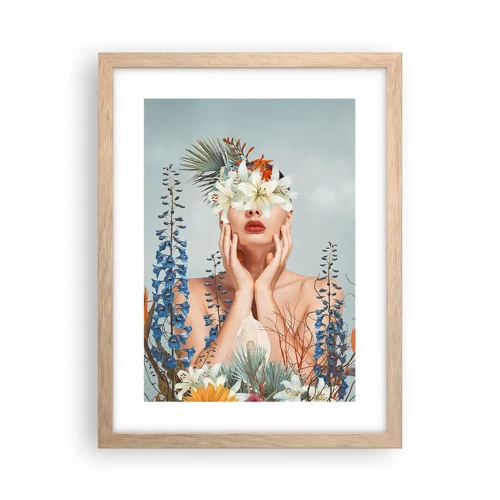 Een poster in een licht eiken lijst - Vrouw - bloem - 30x40 cm