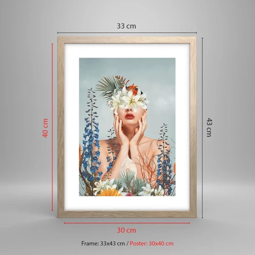 Een poster in een licht eiken lijst - Vrouw - bloem - 30x40 cm