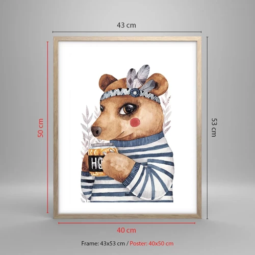 Een poster in een licht eiken lijst - Zoete beer - 40x50 cm