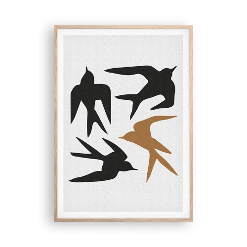 Een poster in een licht eiken lijst - Zwaluwen spel - 70x100 cm