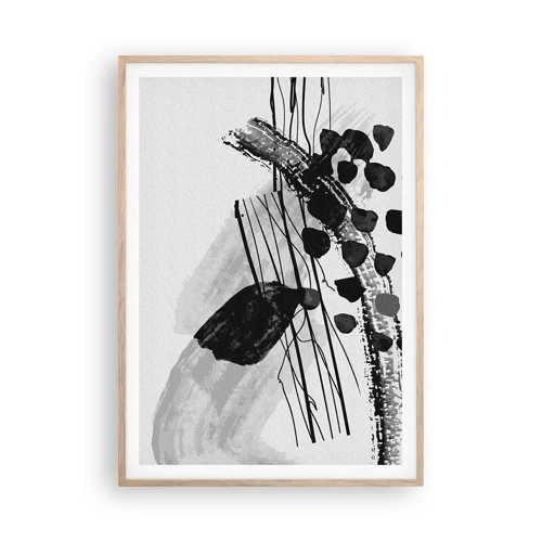 Een poster in een licht eiken lijst - Zwart-wit organische abstractie - 70x100 cm