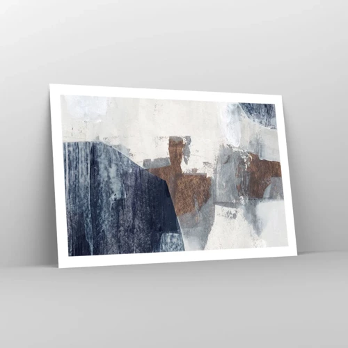 Poster - Blauwe en bruine vormen - 91x61 cm