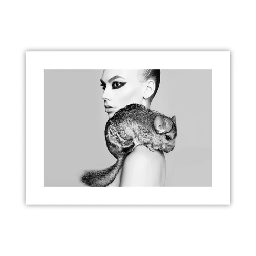 Poster - Dame met een chinchilla - 40x30 cm