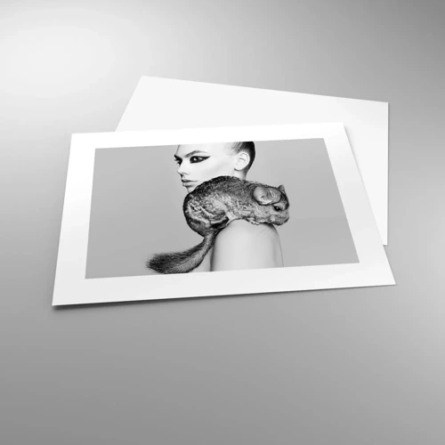 Poster - Dame met een chinchilla - 40x30 cm