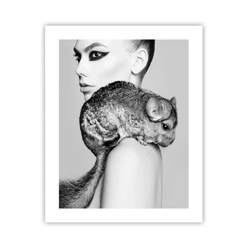 Poster - Dame met een chinchilla - 40x50 cm