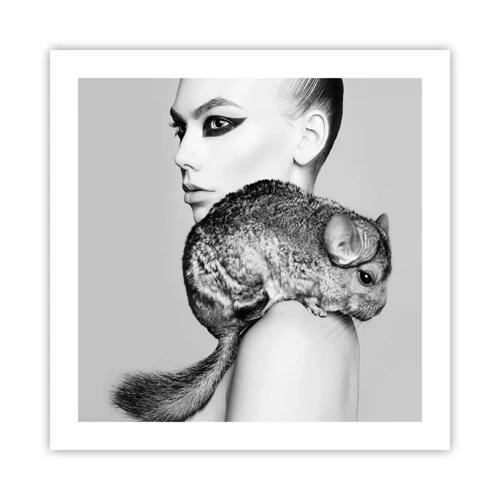 Poster - Dame met een chinchilla - 50x50 cm