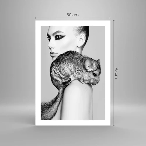 Poster - Dame met een chinchilla - 50x70 cm