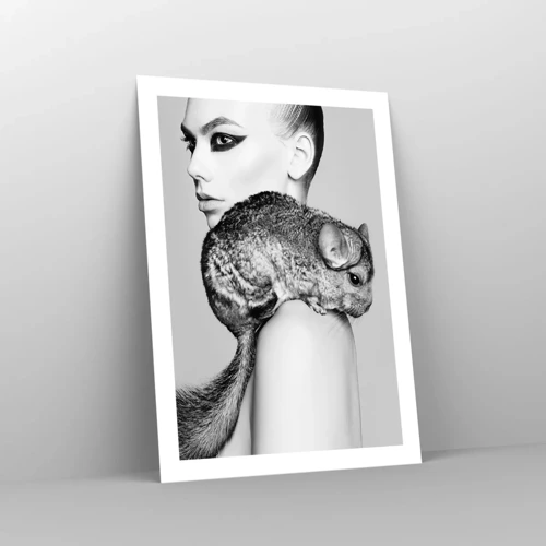 Poster - Dame met een chinchilla - 50x70 cm