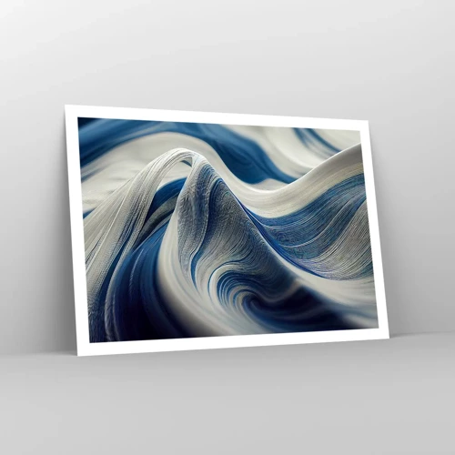 Poster - De vloeibaarheid van blauw en wit - 100x70 cm