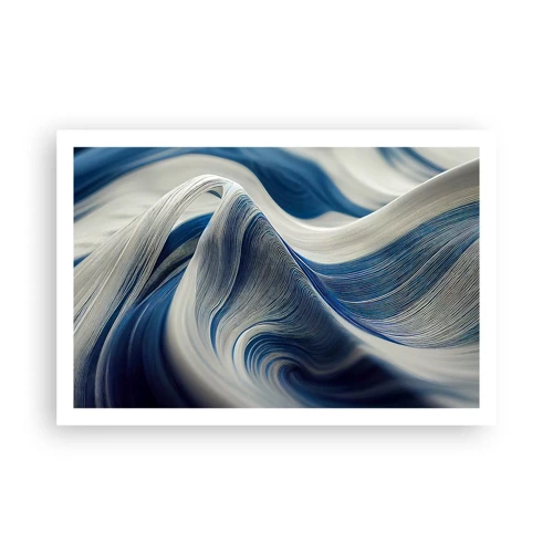 Poster - De vloeibaarheid van blauw en wit - 91x61 cm