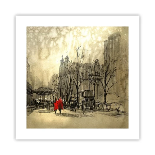 Poster - Een date in de Londense mist - 40x40 cm