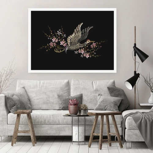 Poster - Exotische geborduurde vogel - 100x70 cm