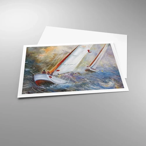 Poster - Lopend op de golven  - 100x70 cm