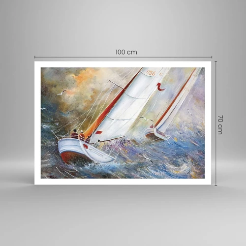 Poster - Lopend op de golven  - 100x70 cm