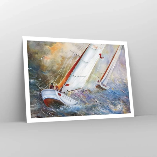 Poster - Lopend op de golven  - 100x70 cm