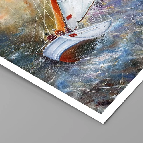 Poster - Lopend op de golven  - 100x70 cm