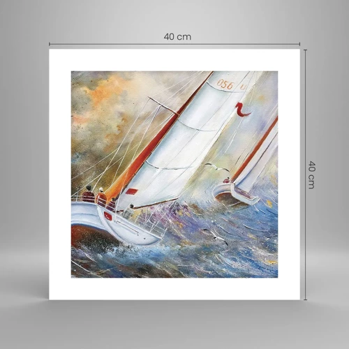 Poster - Lopend op de golven  - 40x40 cm