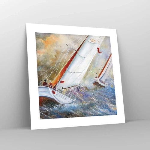 Poster - Lopend op de golven  - 40x40 cm