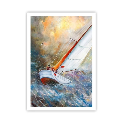 Poster - Lopend op de golven  - 70x100 cm