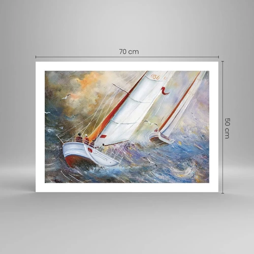 Poster - Lopend op de golven  - 70x50 cm