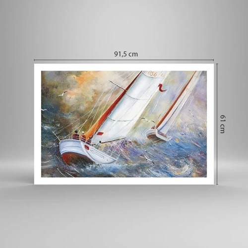 Poster - Lopend op de golven  - 91x61 cm