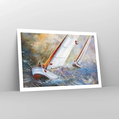 Poster - Lopend op de golven  - 91x61 cm