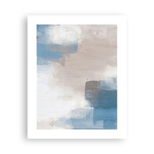 Poster - Roze abstractie achter een blauw gordijn - 40x50 cm