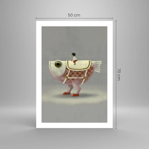 Poster - Ruiter op een surrealistische vis - 50x70 cm