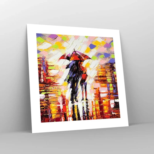 Poster - Samen door de nacht en regen - 40x40 cm