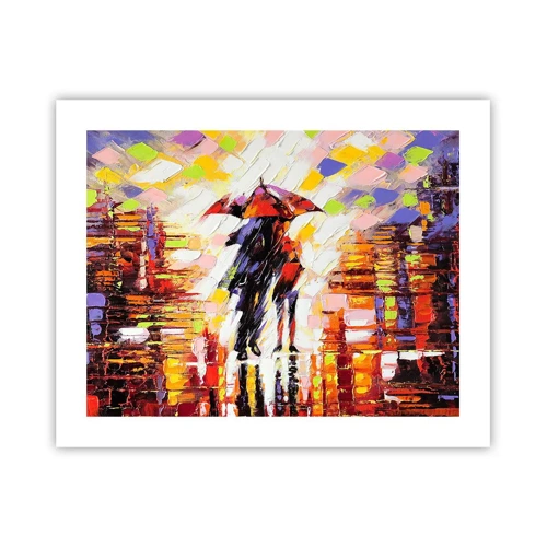 Poster - Samen door de nacht en regen - 50x40 cm