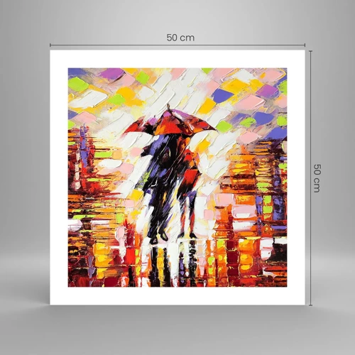 Poster - Samen door de nacht en regen - 50x50 cm