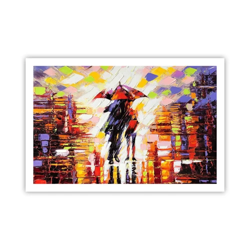 Poster - Samen door de nacht en regen - 91x61 cm