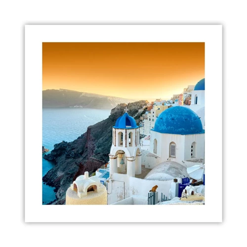 Poster - Santorini - genesteld tegen de rotsen - 40x40 cm
